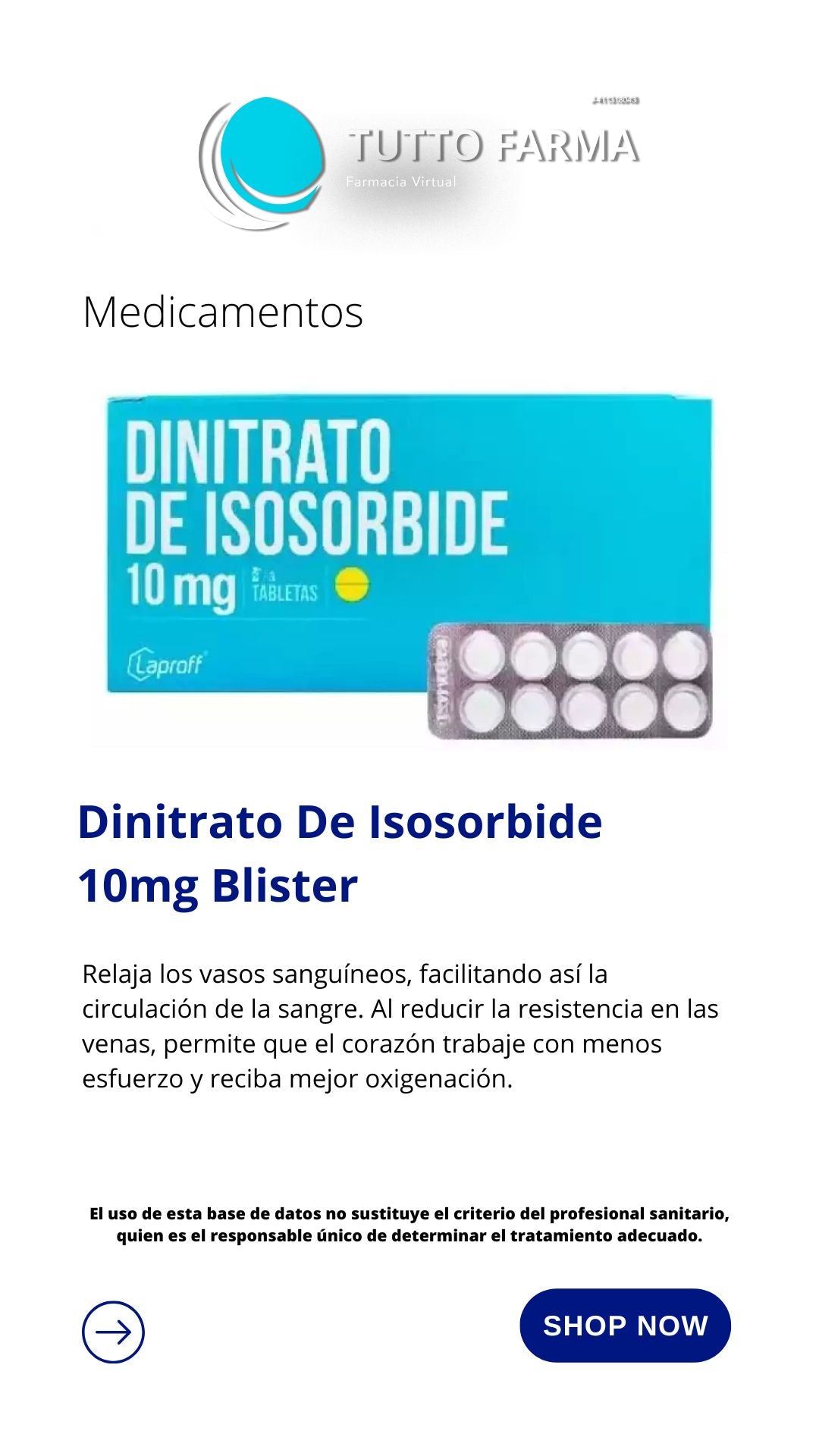 DINITRATO DE ISOSORBIDA LP 10MG X 1 BLISTER