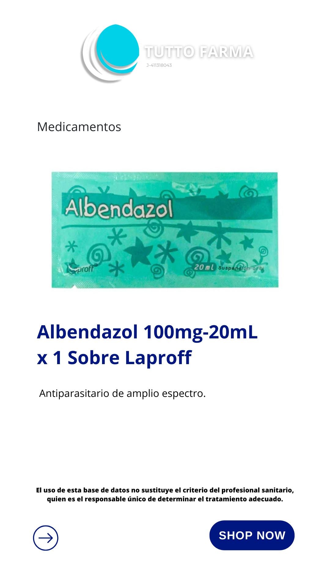 ALBENDAZOL 2G SUSP.X20ML(SOBRE)LAPROFF