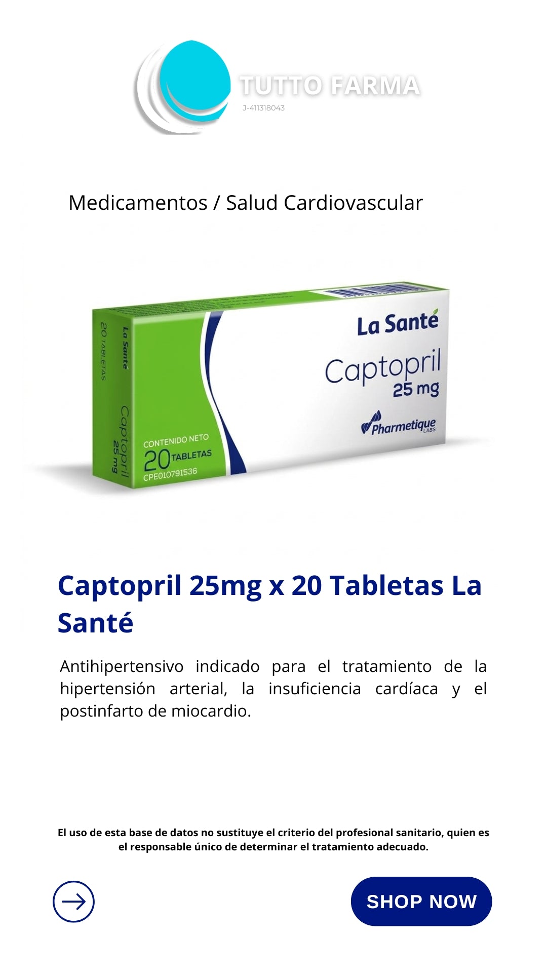 CAPTOPRIL 25 MG X 20 TAB