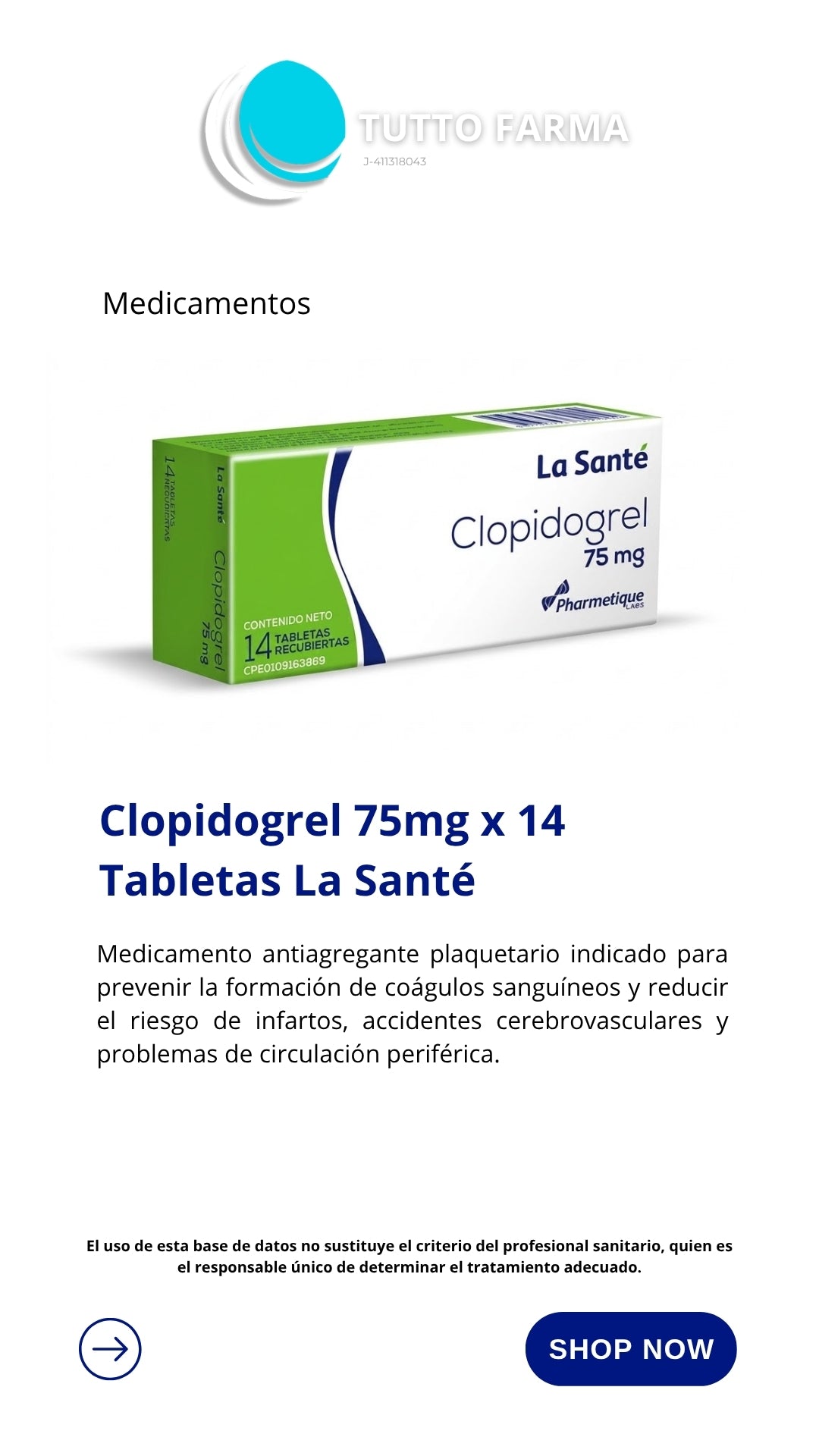 CLOPIDROGEL 75MG X 14 TAB (LA SANTE)