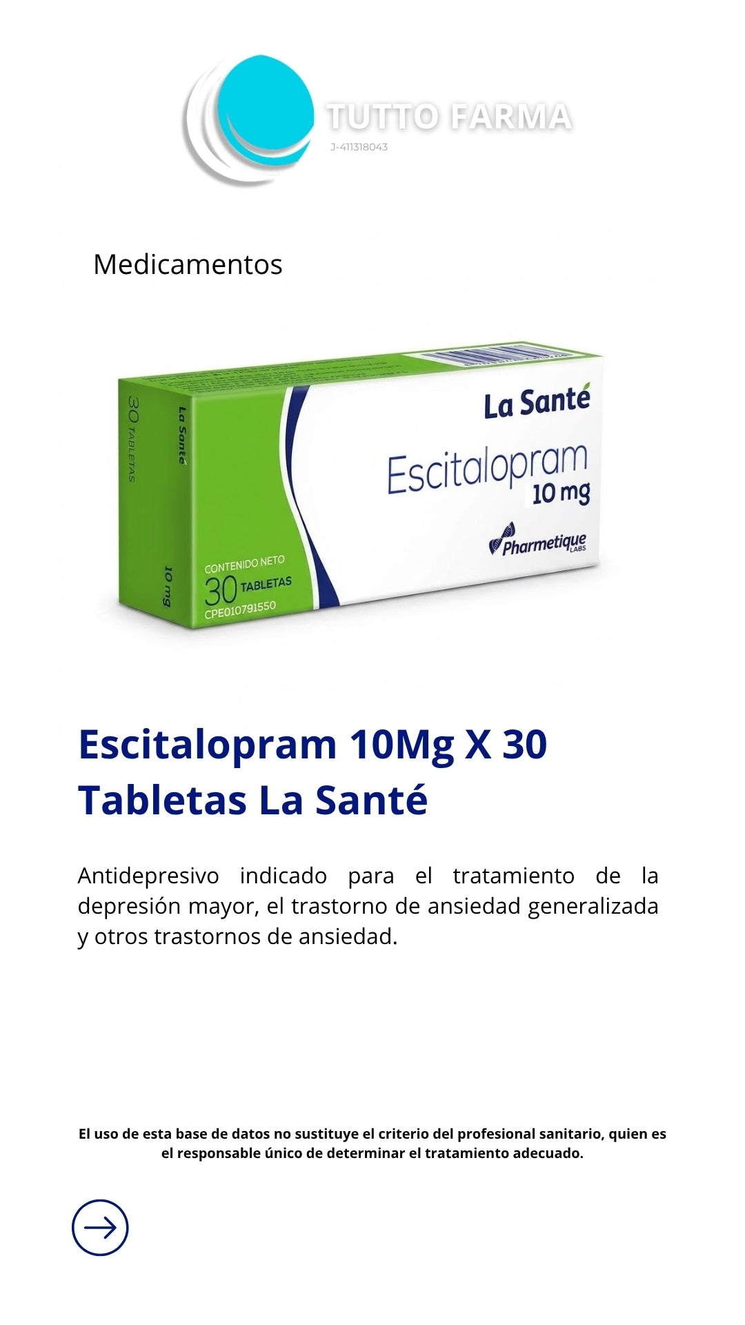 ESCITALOPRAM 10MG X 30 COMP. (E)