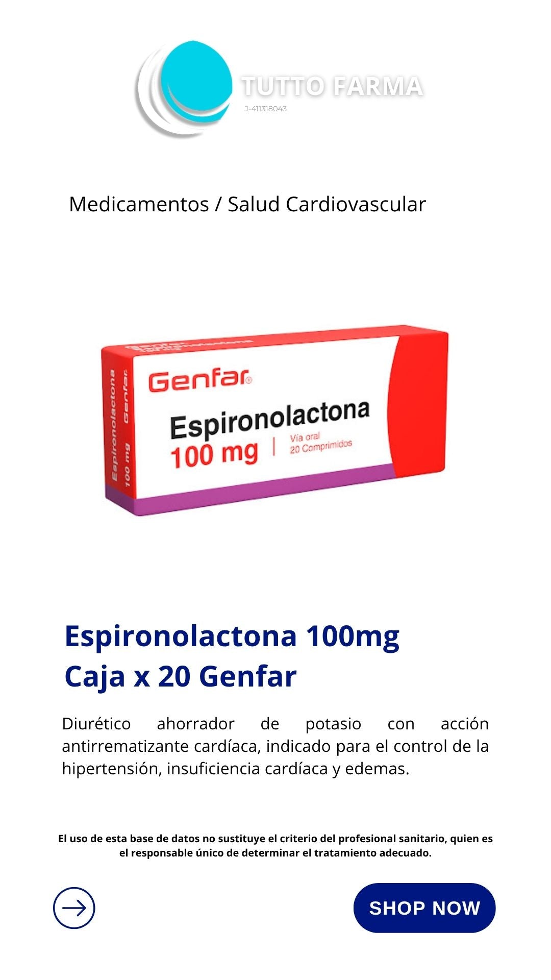 ESPIRONOLACTONA GF 100MGA X 20COMP (E)
