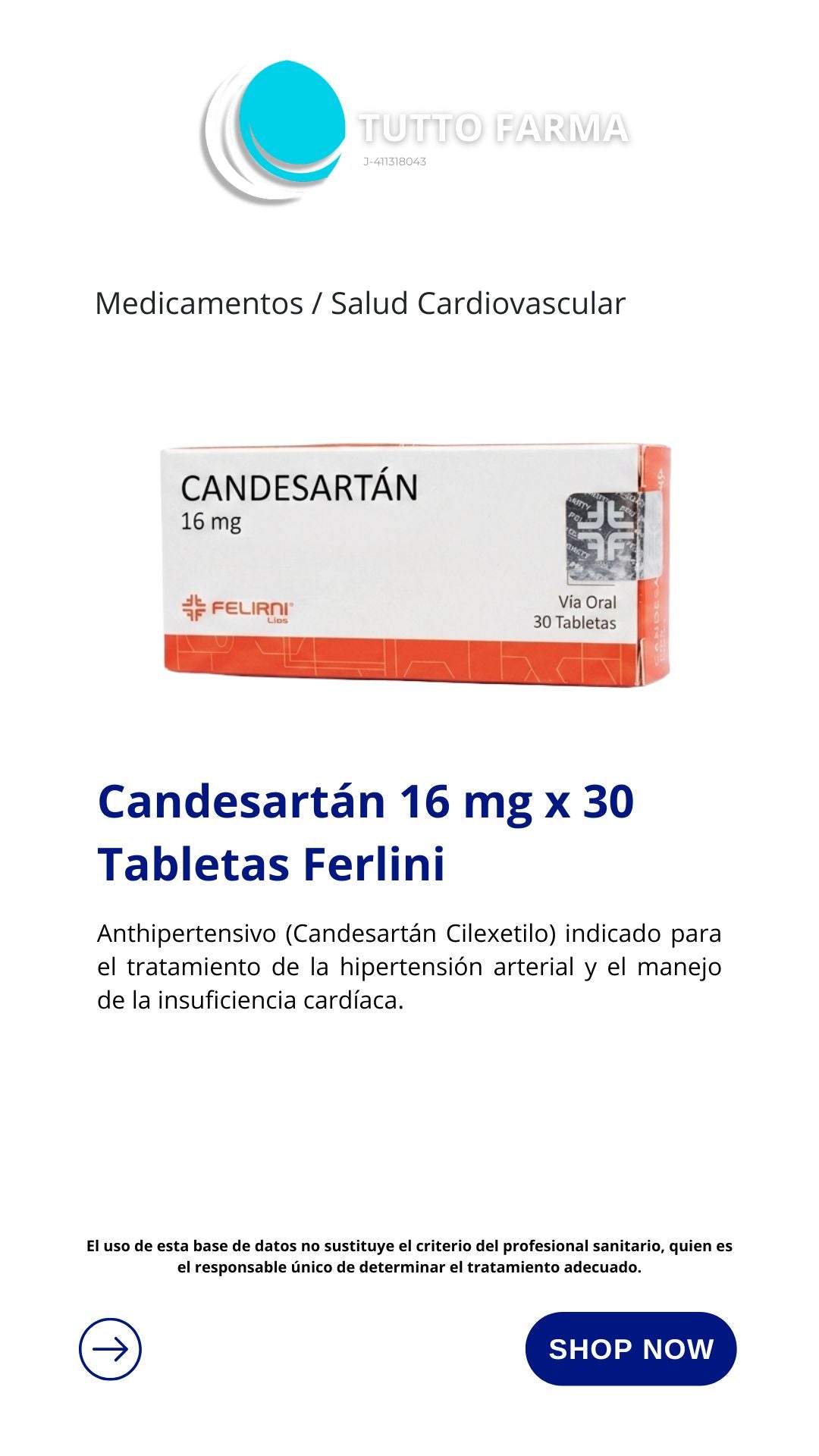 CANDESARTAN 16MG X 30 TAB (FELIRNI)