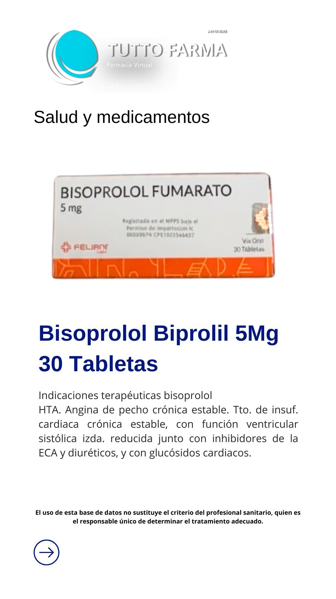 BISOPROLOL FUMARATO 5MG X 30 TAB