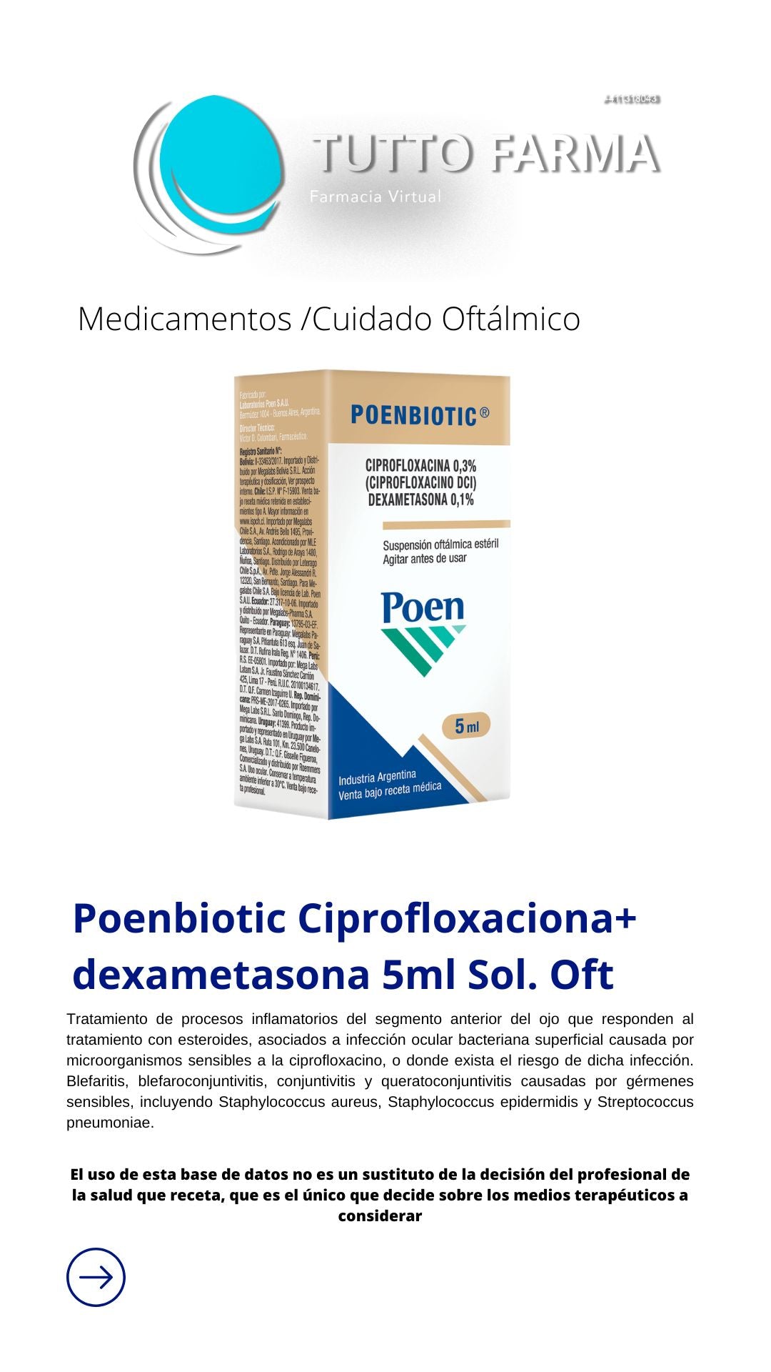 POENBIOTIC CIPROFLOXACINA + DEX SUSP OFT 5ML