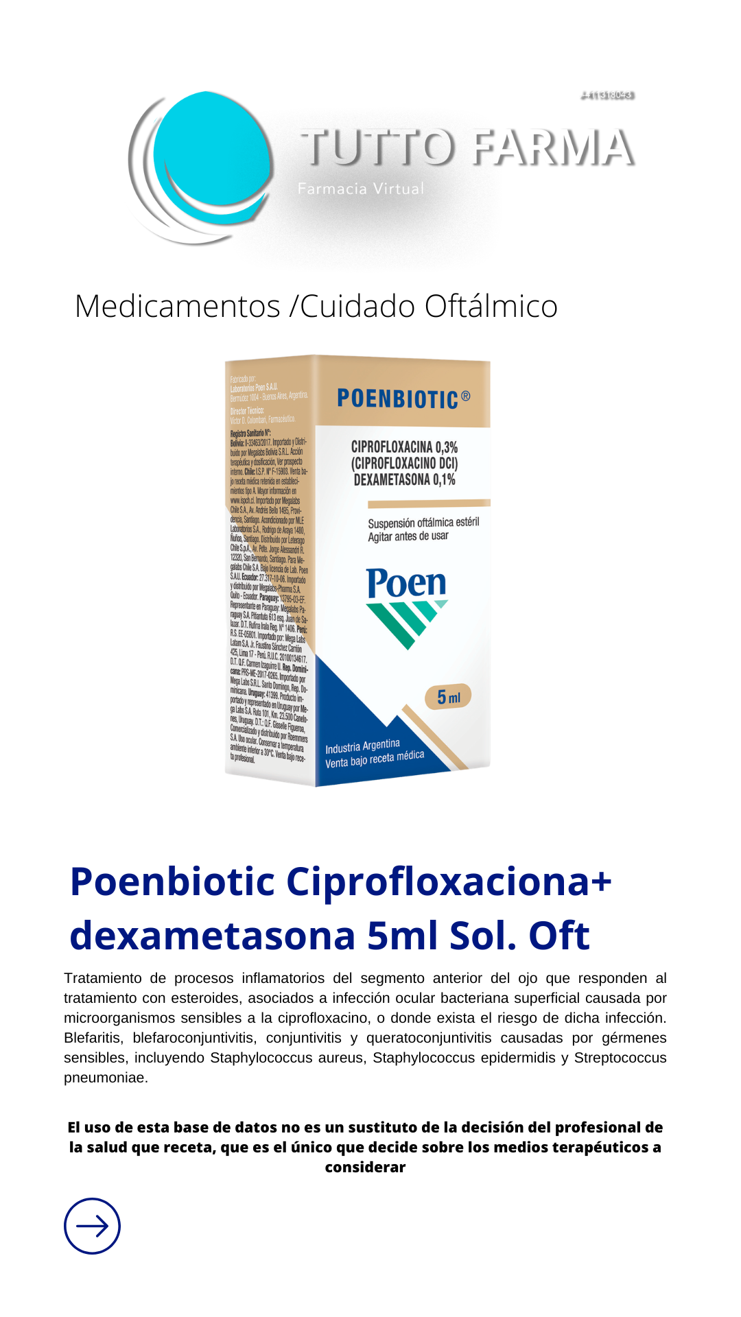 POENBIOTIC CIPROFLOXACINA + DEX SUSP OFT 5ML