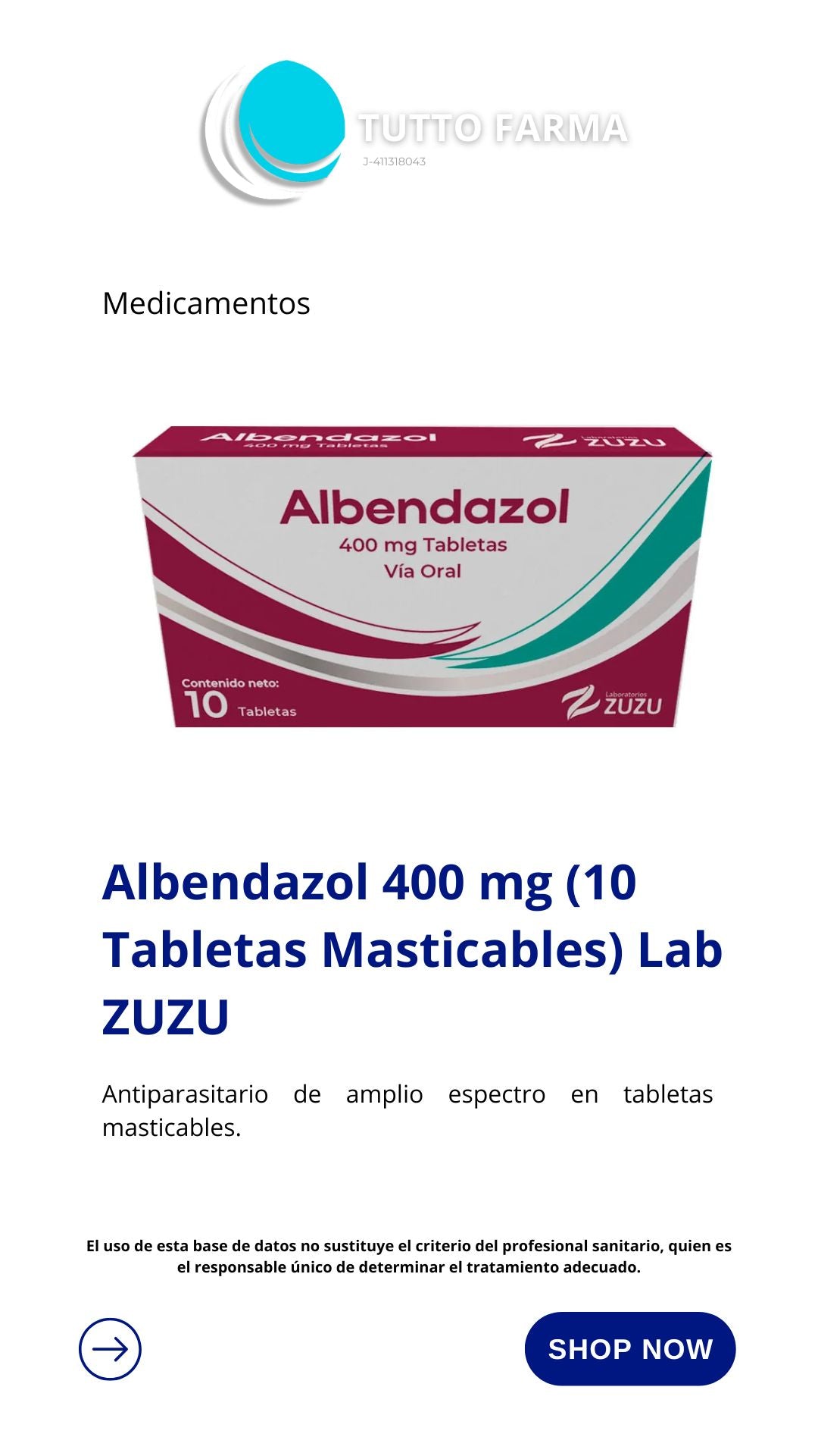 ALBENDAZOL 400MG X 10 TAB