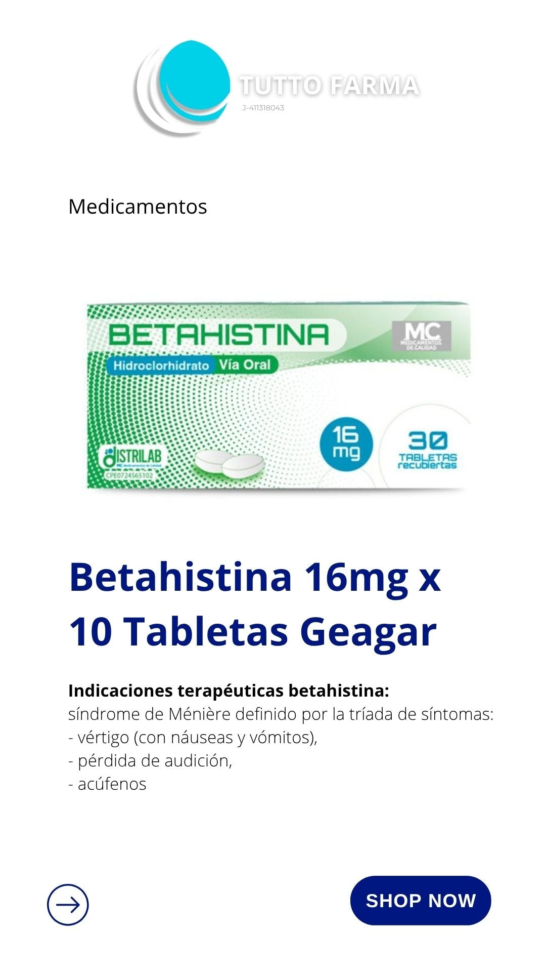 BETAHISTINA GEA 16MG X 10 COMPRIMIDOS