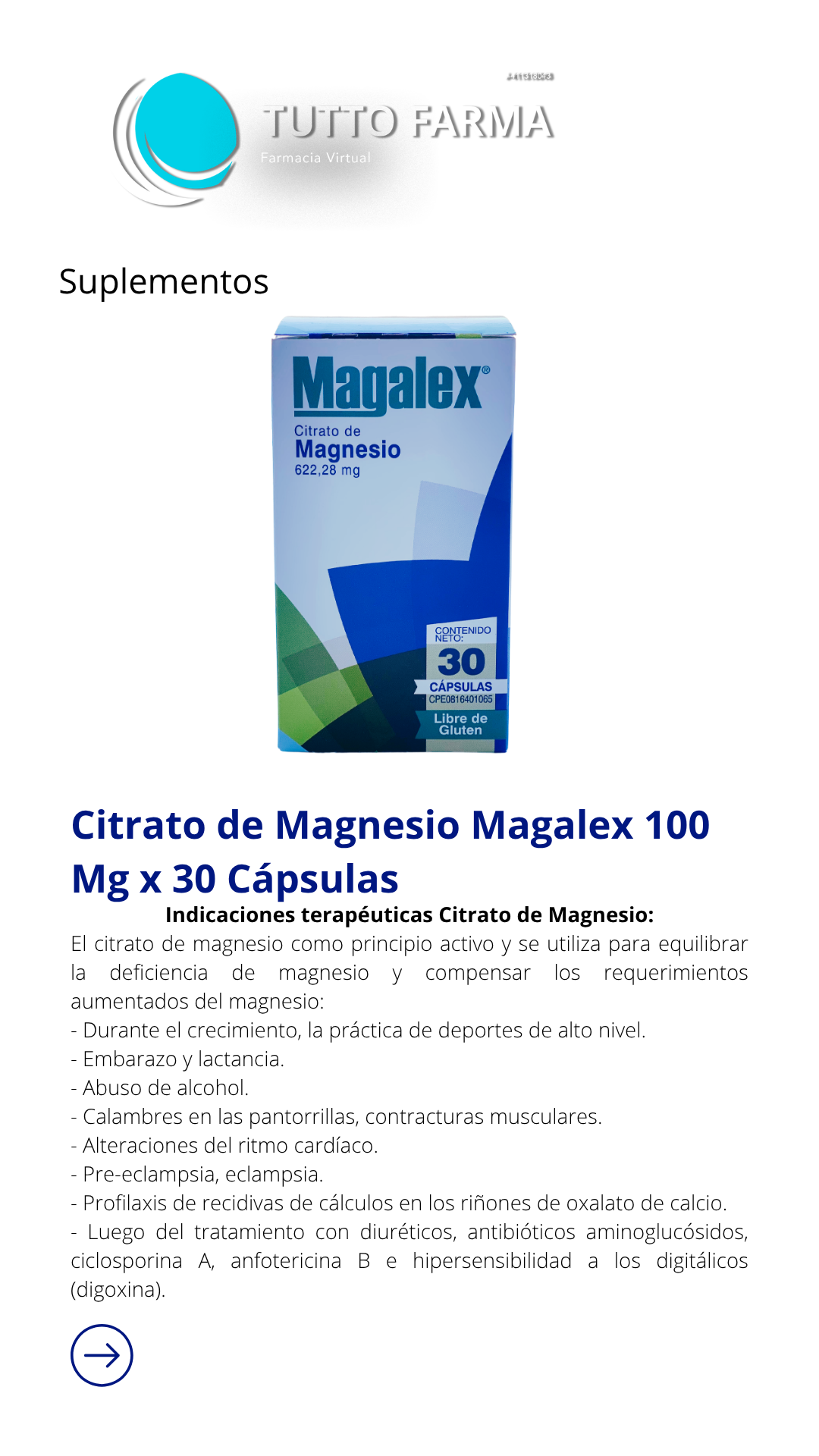 MAGALEX 622,28 MG X 30 CAP (CITRATO DE MAGNESIO)